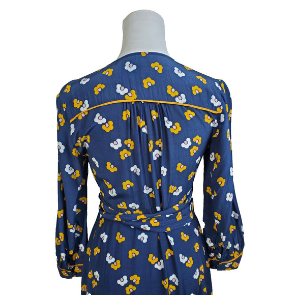Boden Womens 2 Petite Wrap Dress Blue Floral Print FLORIS Daisy Long Sleeve - Picture 4 of 10